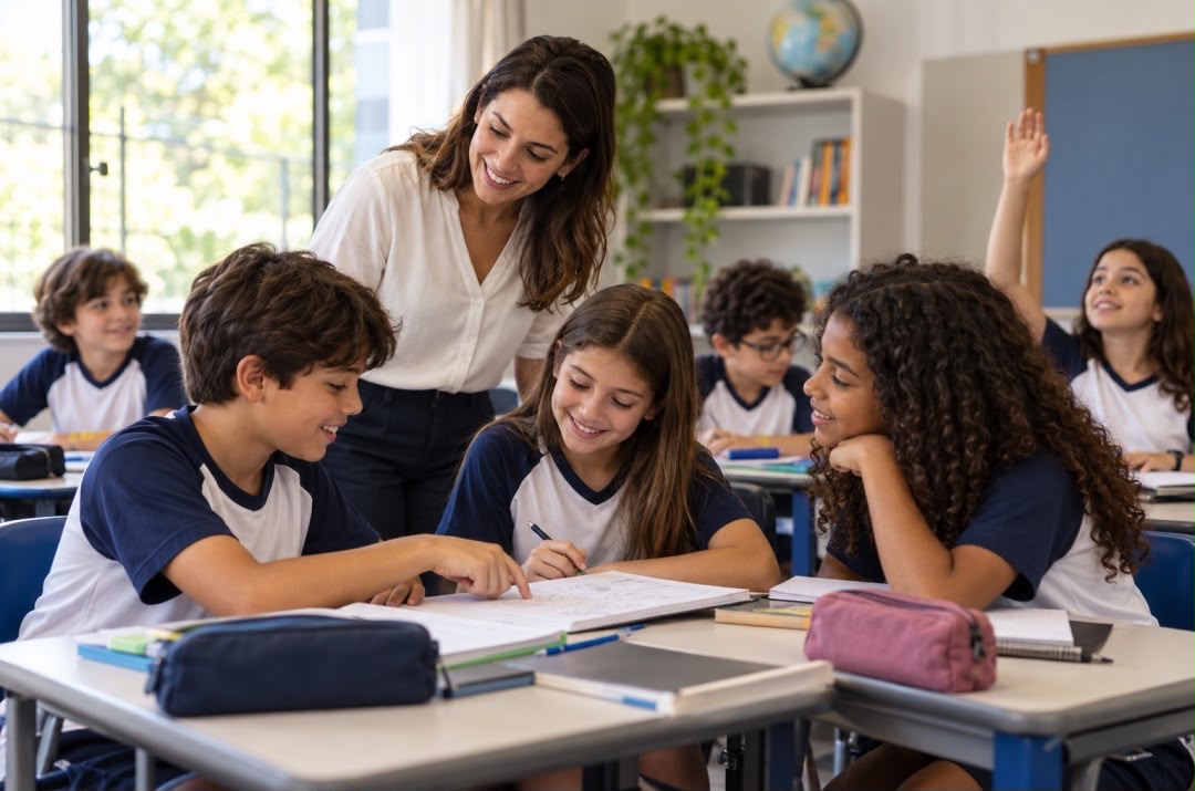Professora e alunos em sala de aula - Confia Educação